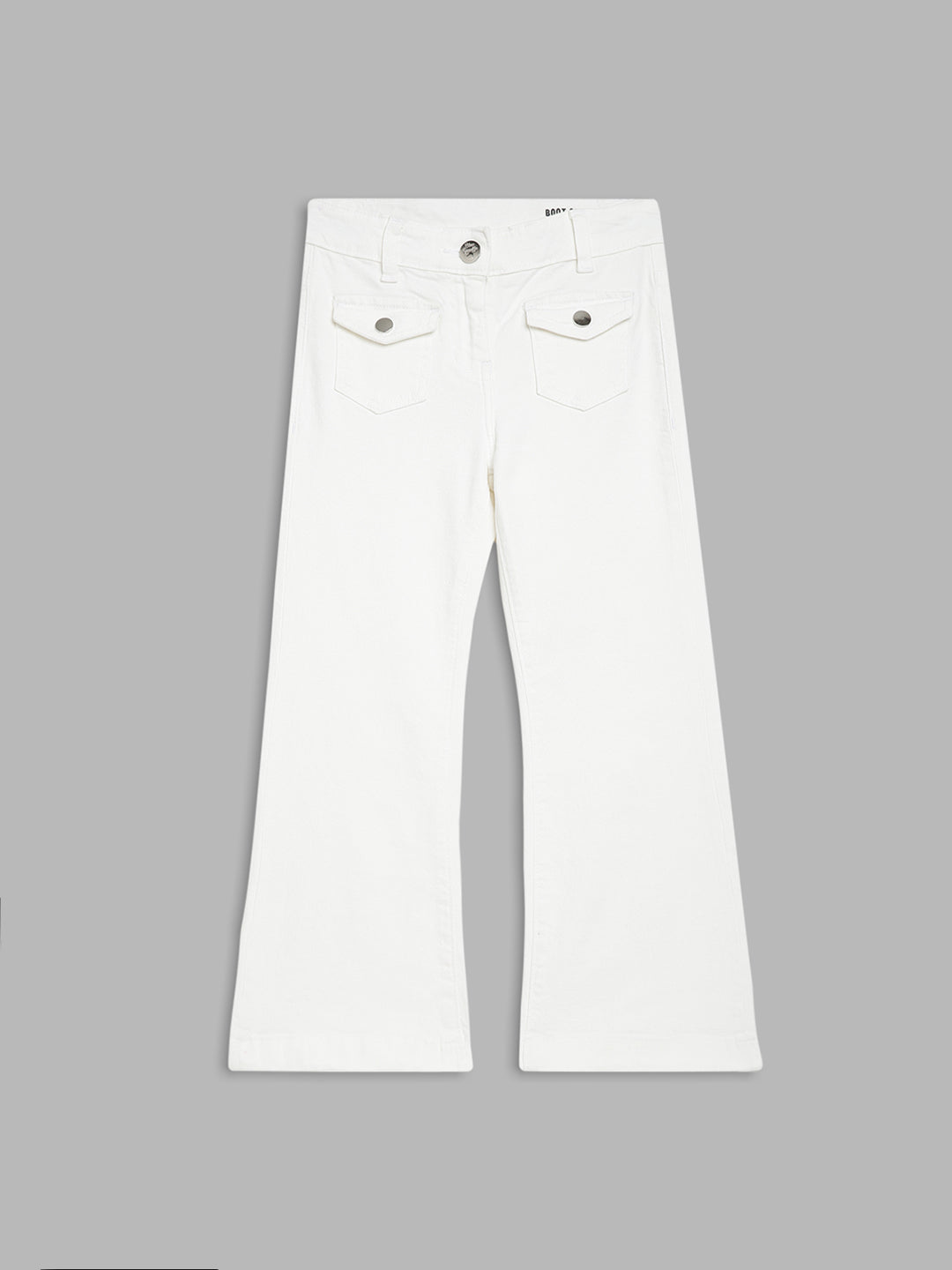 Blue Giraffe Girls White Solid Bootcut Jeans