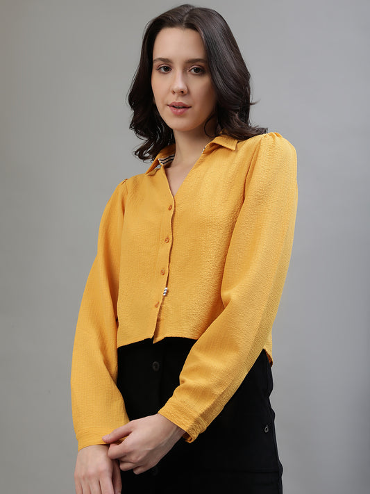 Iconic Women Yellow Solid Collar Top