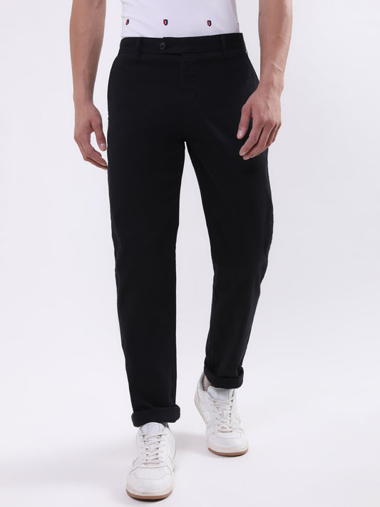 Iconic Men Black Solid Regular Fit Trouser