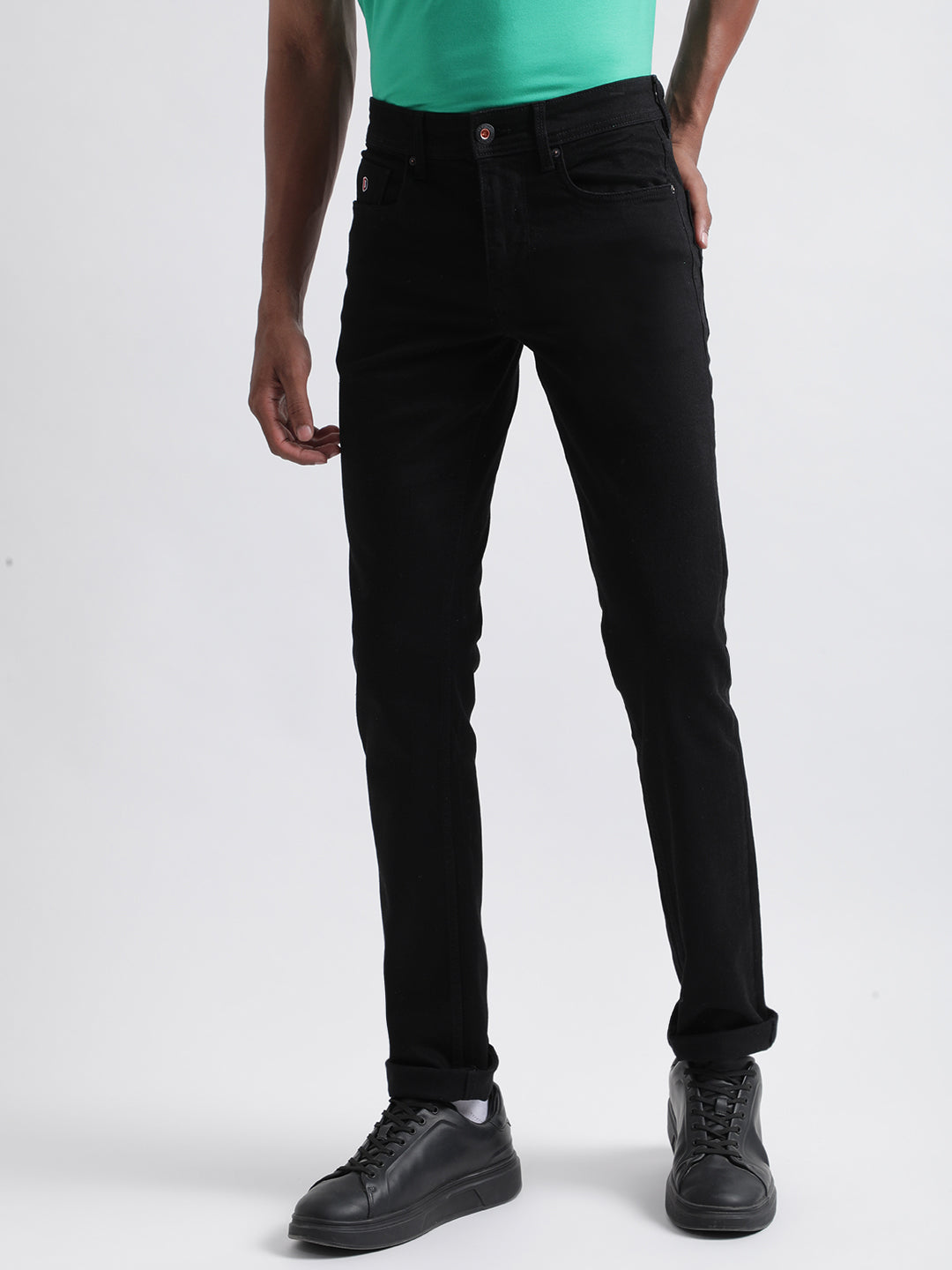 Iconic Men Black Solid Regular Fit Trouser