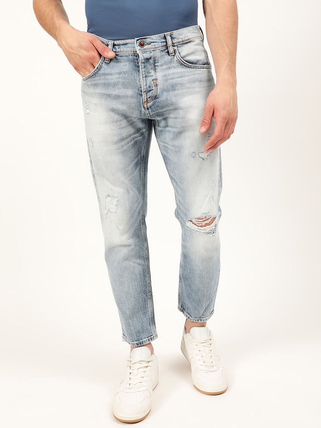 Antony Morato Men Blue Slim Fit Mildly Distressed Heavy Fade Jeans