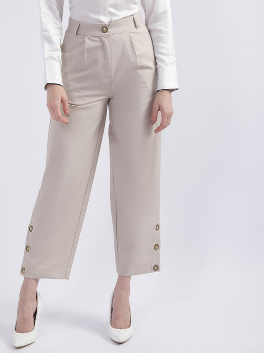 Centre Stage Women Beige Solid Straight Fit Trouser