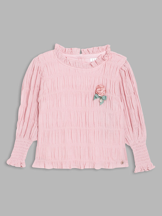 Elle Kids Girls Pink Solid Round Neck Top