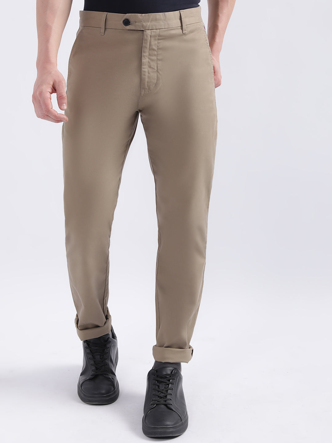 Iconic Men Brown Solid Slim Fit Trouser