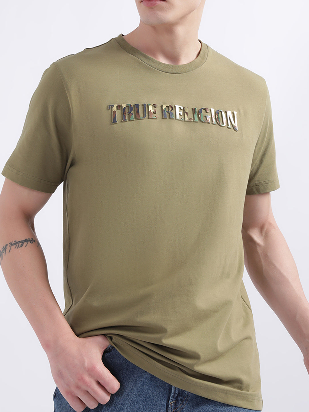 True Religion Olive Logo Regular Fit T-Shirt