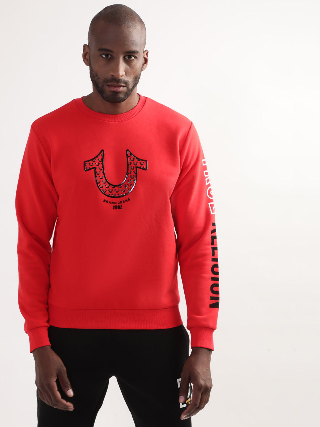 True Religion Men Red Solid Round Neck Sweatshirt