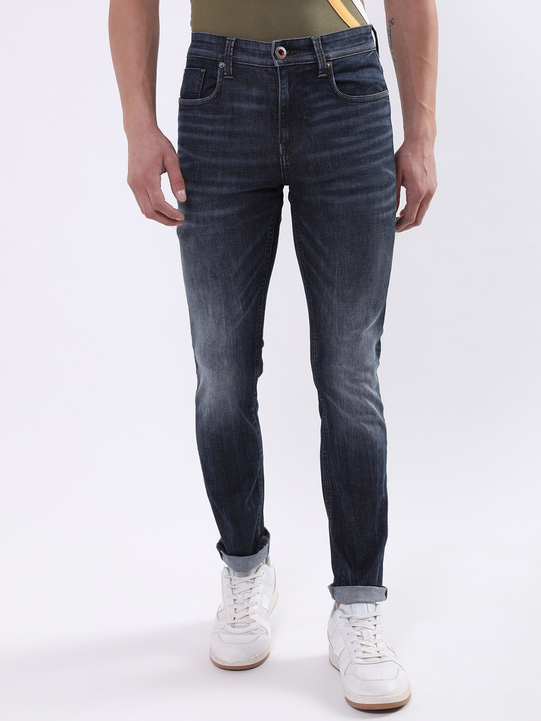 Iconic Men Blue Embroidered Skinny Fit Jeans