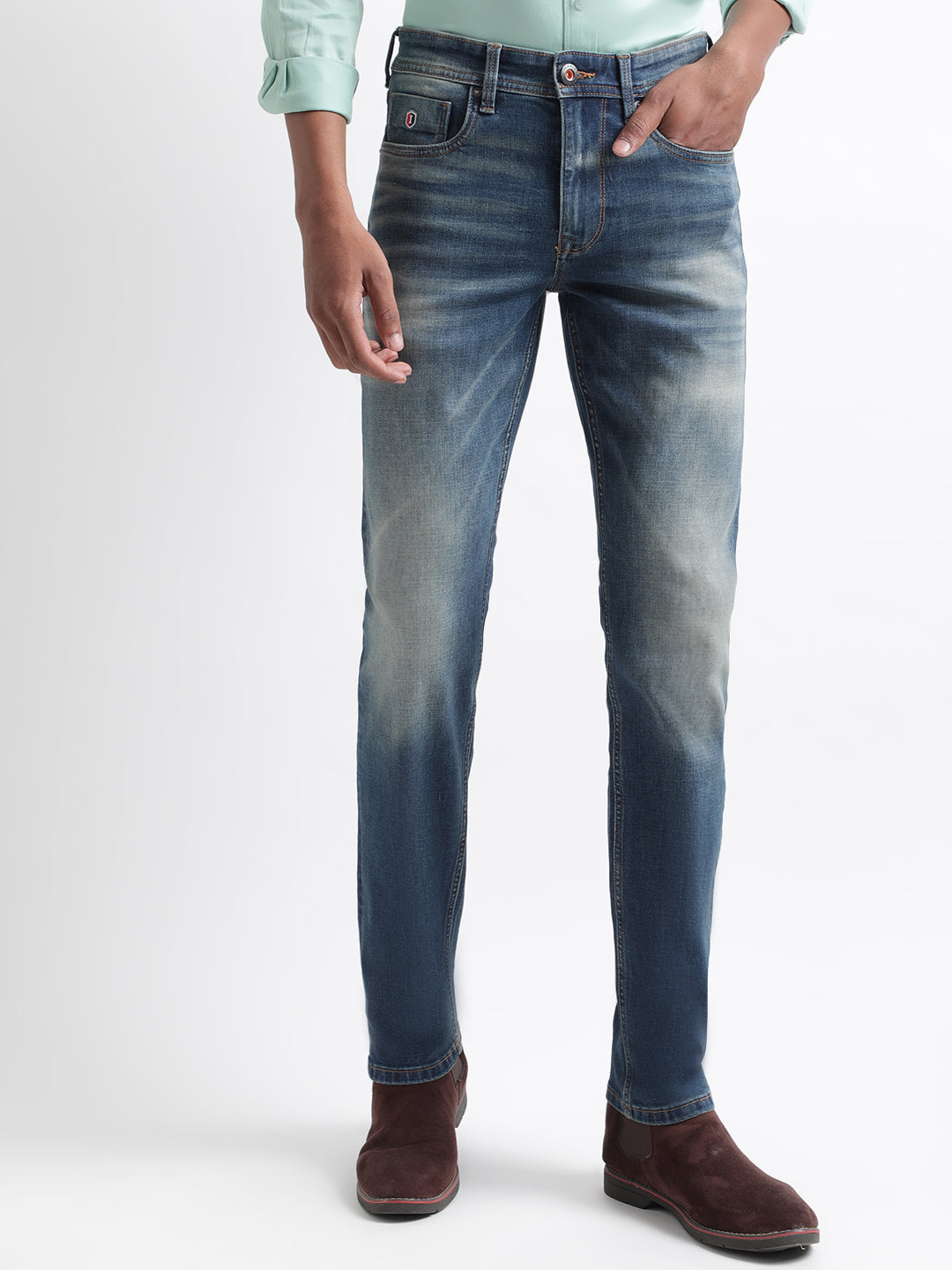 Iconic Men Mid Blue Solid Slim Fit Jeans