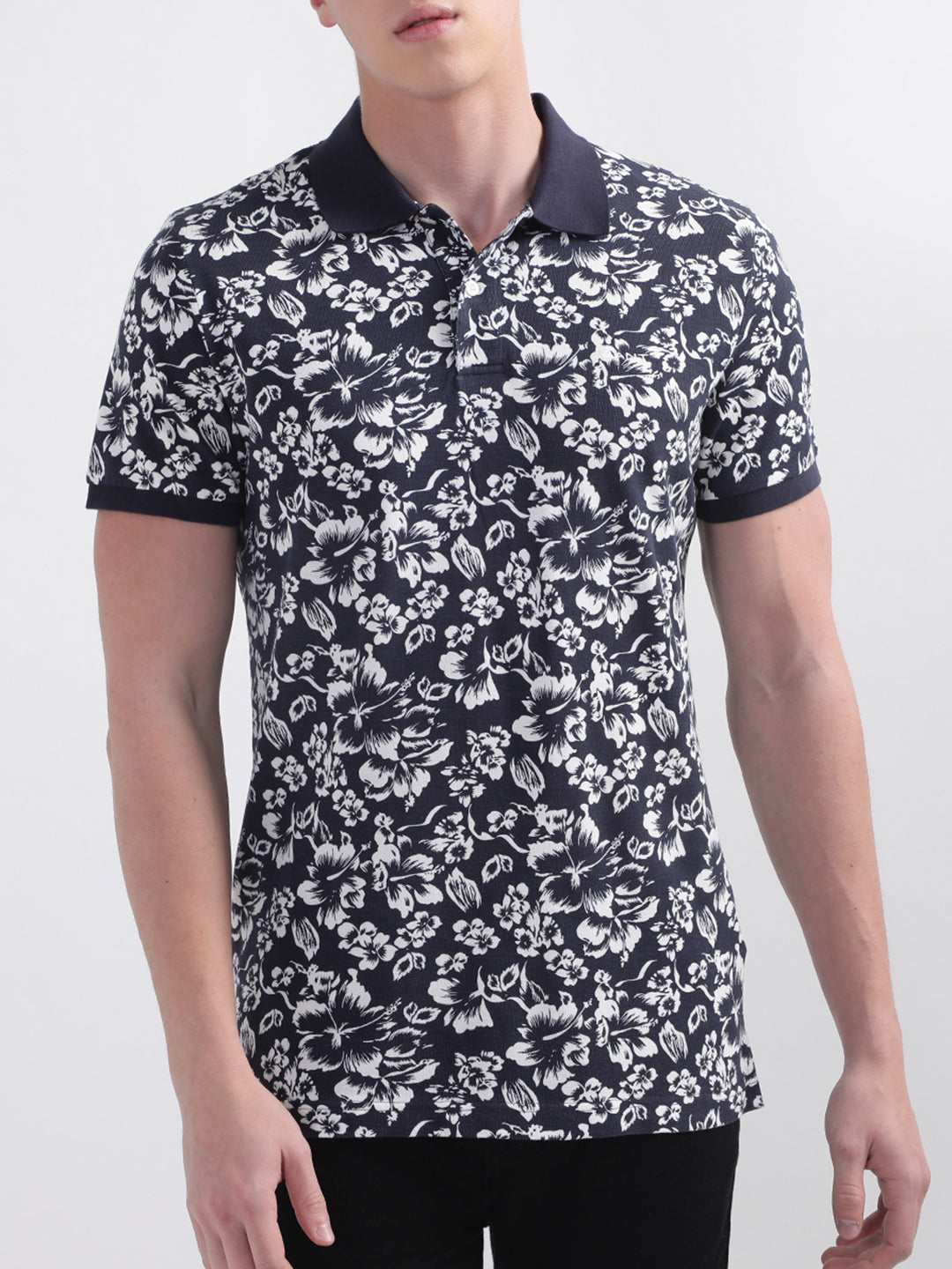 Gant Blue Floral Print Regular Fit Pique Polo T-Shirt