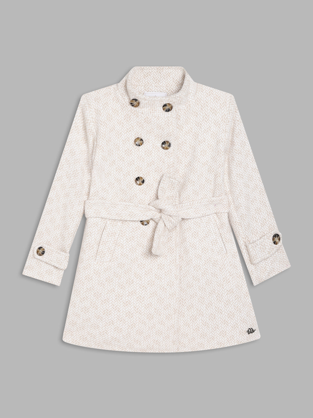 Elle Kids Girls Beige Solid Collar Overcoat