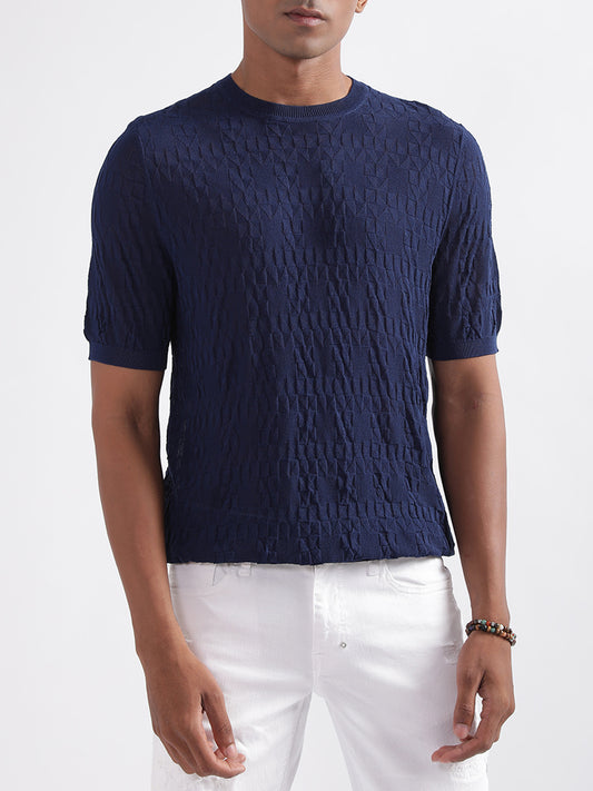 Antony Morato Blue Self Slim Fit Sweater