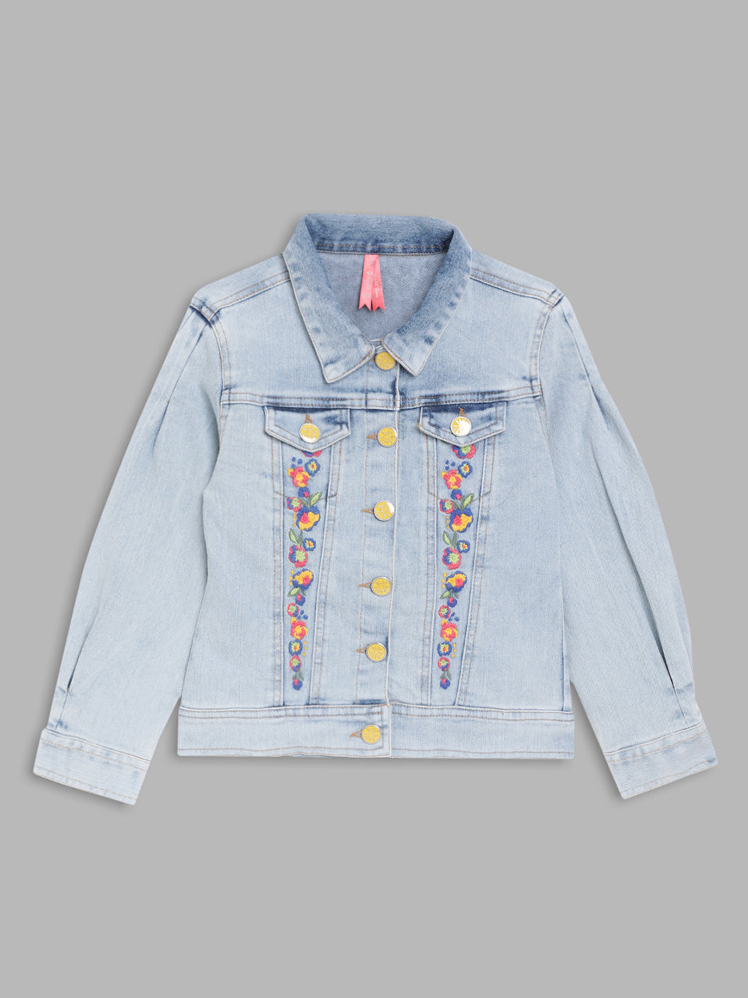 Blue Giraffe Girls Blue Embroidered Collar Jacket