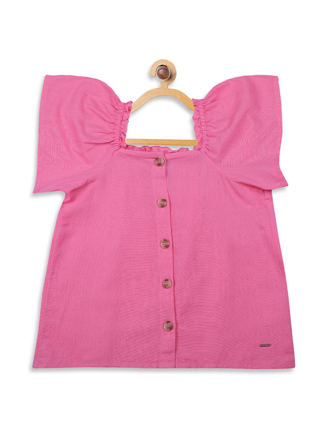 Blue Giraffe Girls Pink Solid Square Neck Top