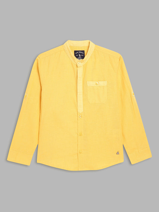 Blue Giraffe Boys Yellow Solid Collar Shirt