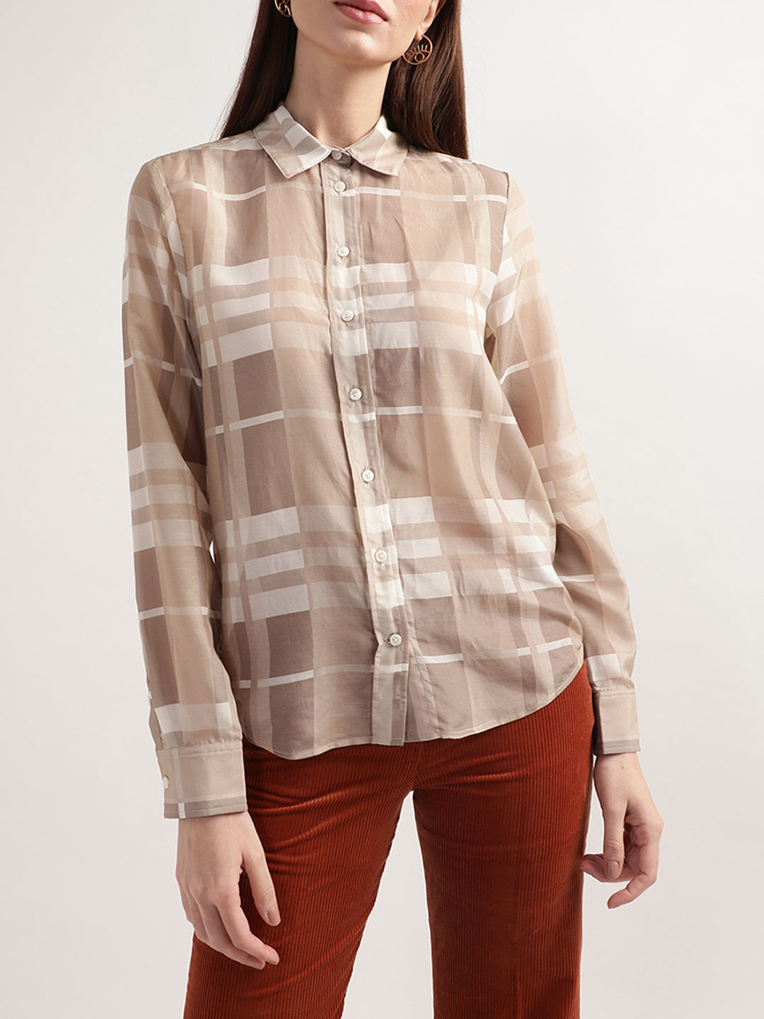 Gant Beige Checked Relaxed Fit Shirt