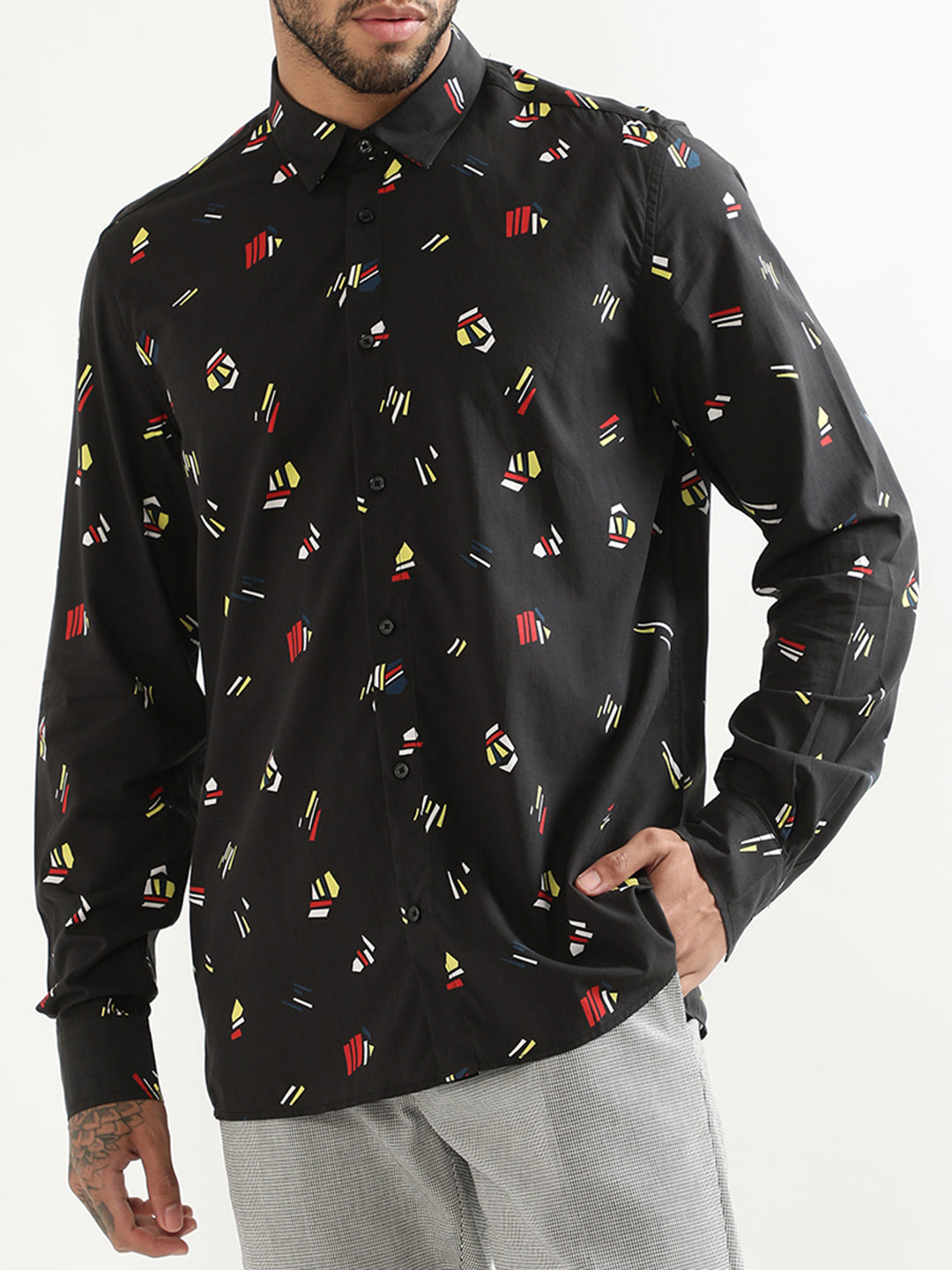 Antony Morato Black Printed Regular Fit Shirt