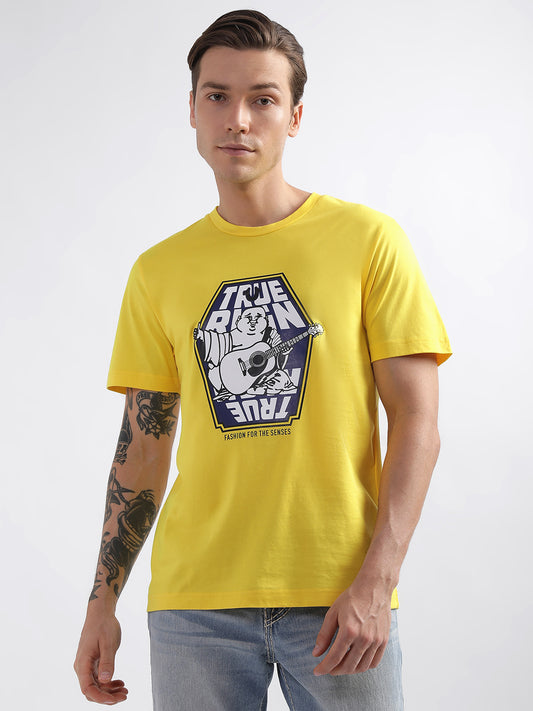 True Religion Safety Yellow Fashion Logo Regular Fit T-Shirt