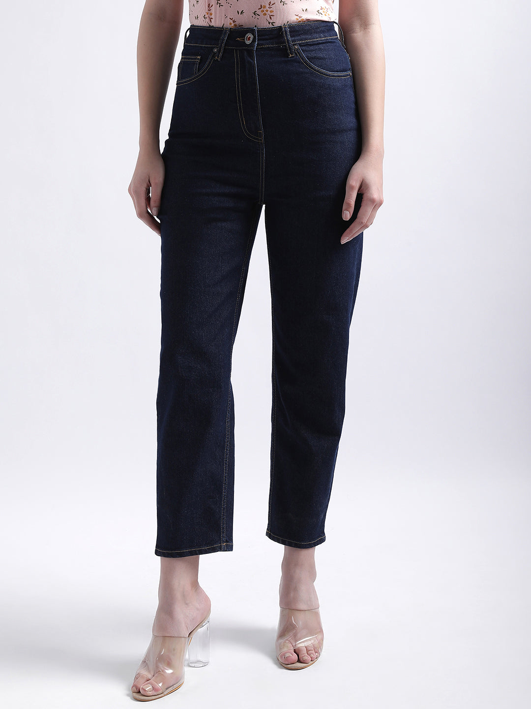 Iconic Women Blue Solid Relaxed Fit Jeans