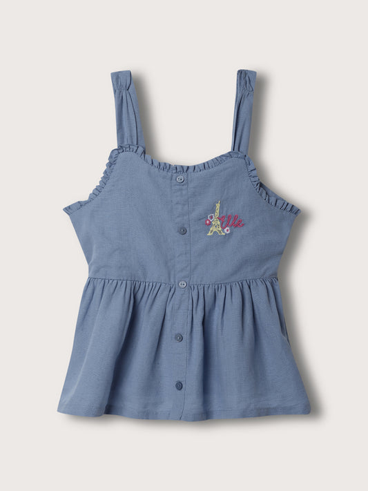 Elle Kids Girls Blue Solid Square Neck Top