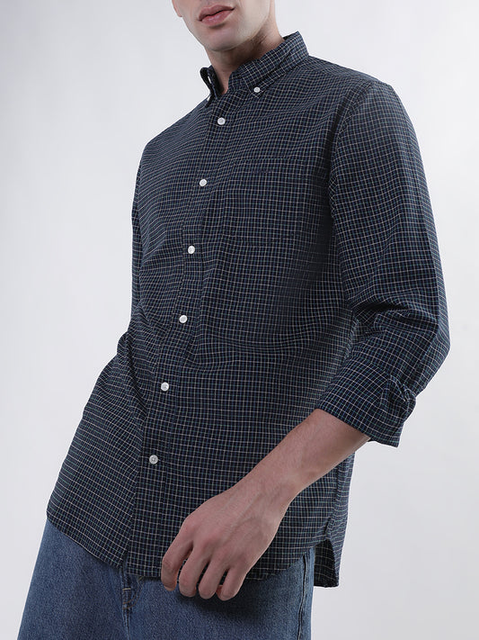 Gant Blue Oxford Tattersal Checked Regular Fit Shirt