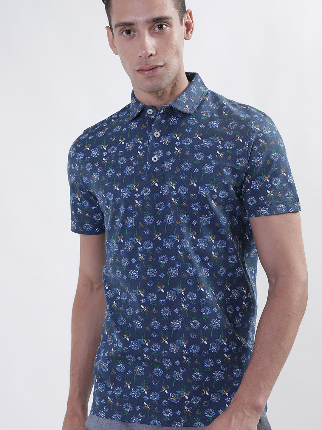 Bruun & Stengade Men Navy Blue Printed Polo TShirt