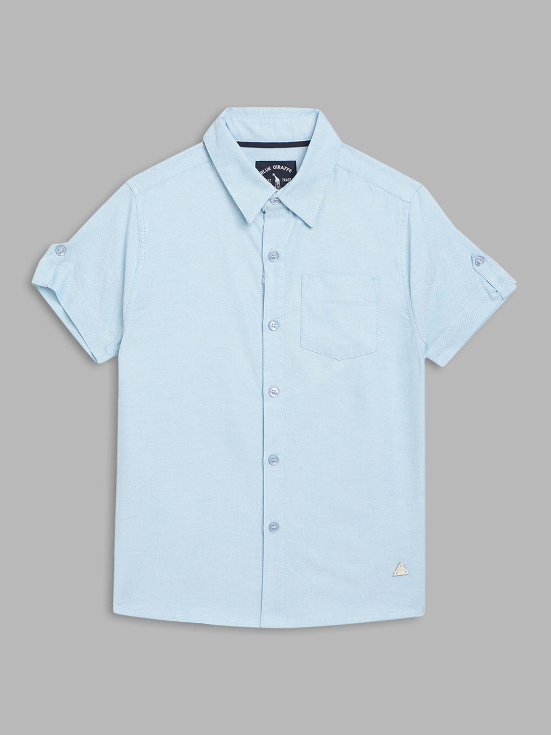 Blue Giraffe Boys Blue Solid Collar Shirt