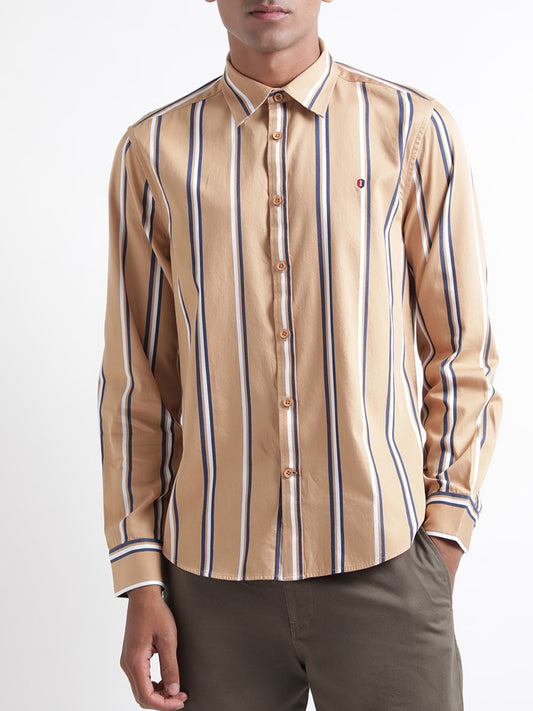 Iconic Brown Striped Regular Fit Shirt