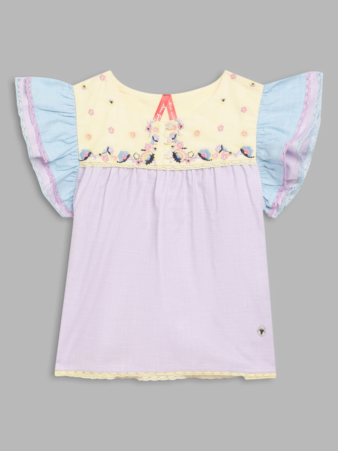 Blue Giraffe Girls Multi Embroidered Round Neck Top