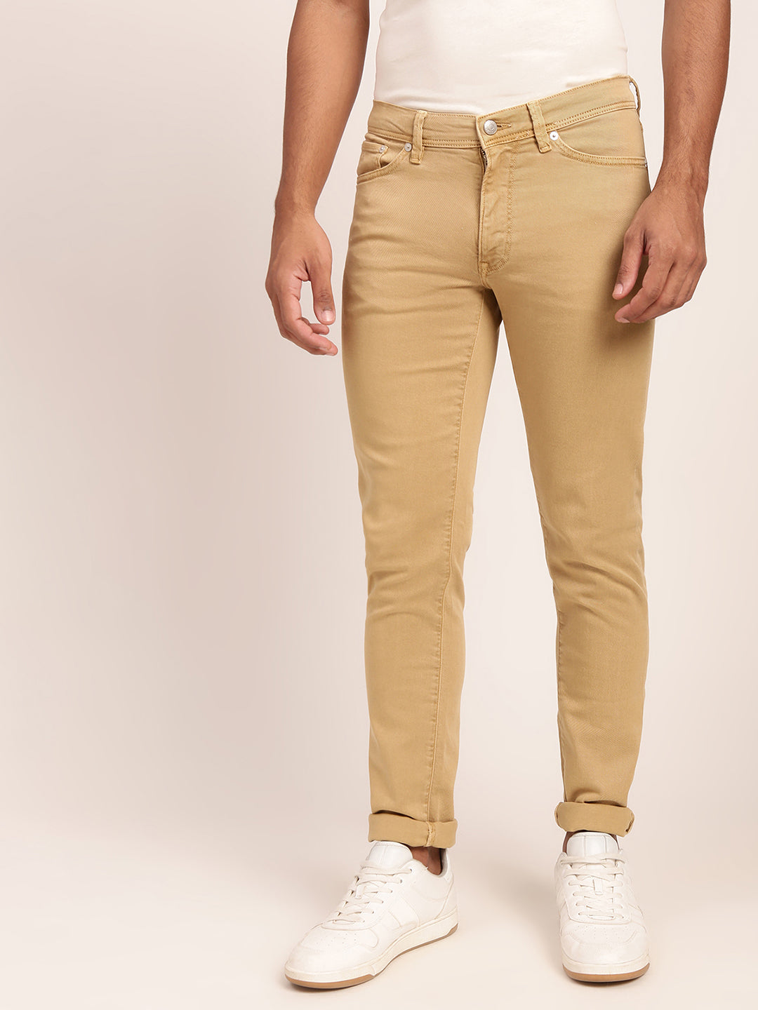 Gant Men Beige Solid Slim Fit Jeans