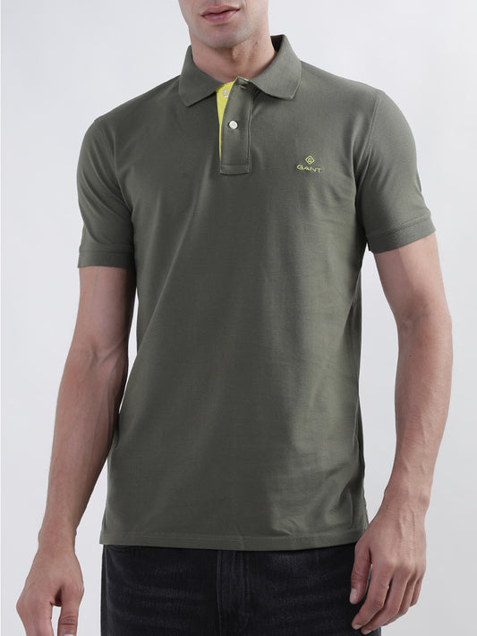 Gant Green Contrast Pique Rugger Slim Fit Polo T-Shirt