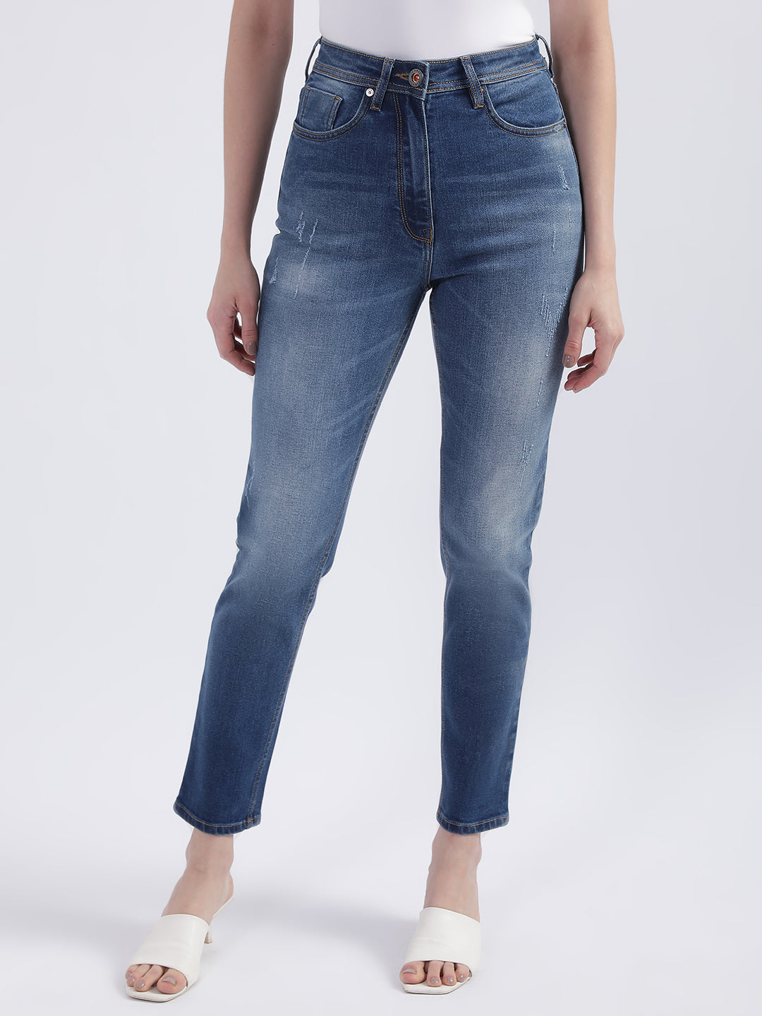 Iconic Women Blue Solid Slim Fit Jeans