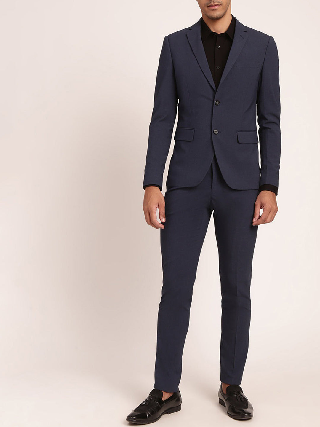 Lindbergh Men Blue Solid Collar Suit