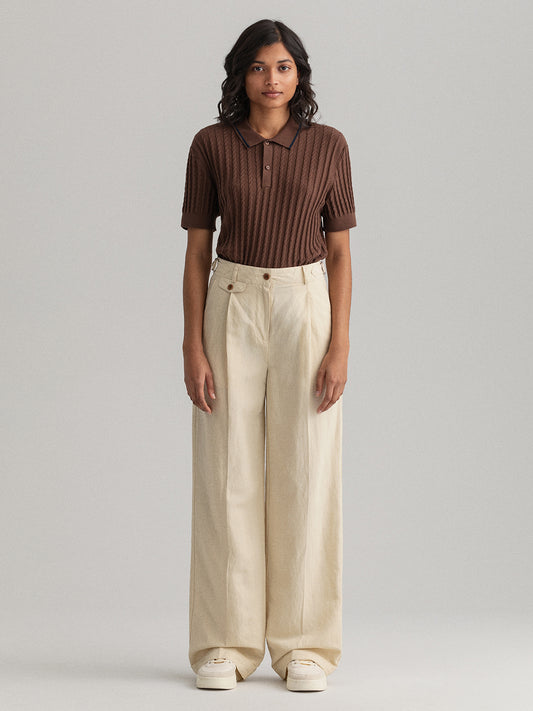 Gant Women Beige Solid Pleated Trousers