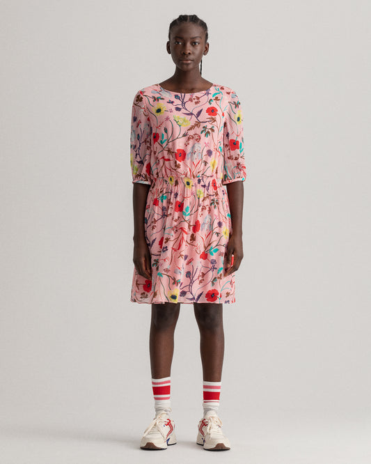 Gant Women Pink  Red Floral Boat Neck Fit  Flare Dress