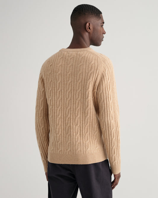 Gant Men Beige Solid Round Neck Sweater