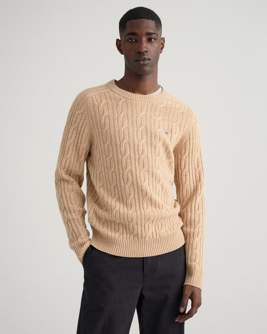 Gant Men Beige Solid Round Neck Sweater