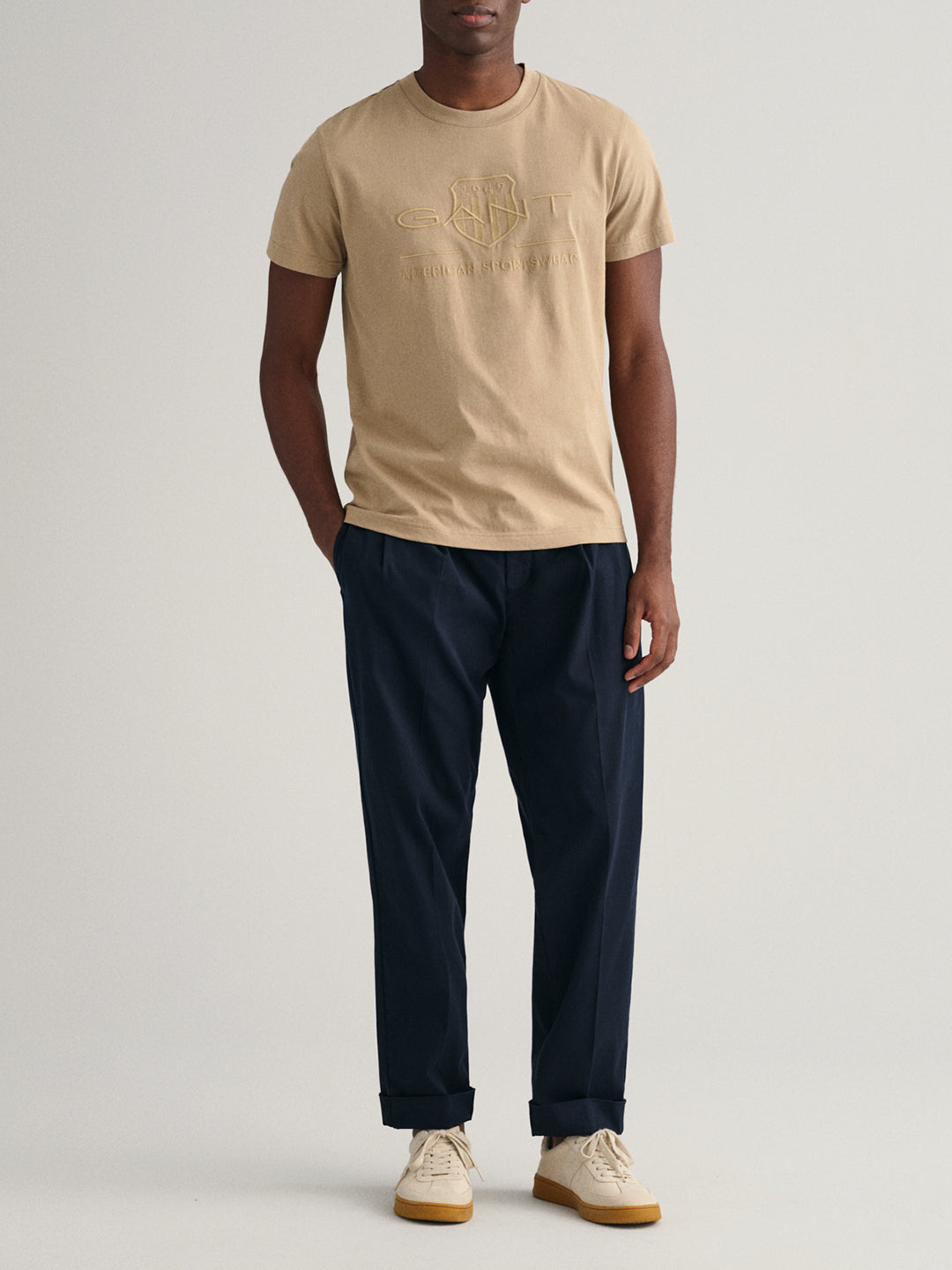 Gant Beige Logo Regular Fit T-Shirt