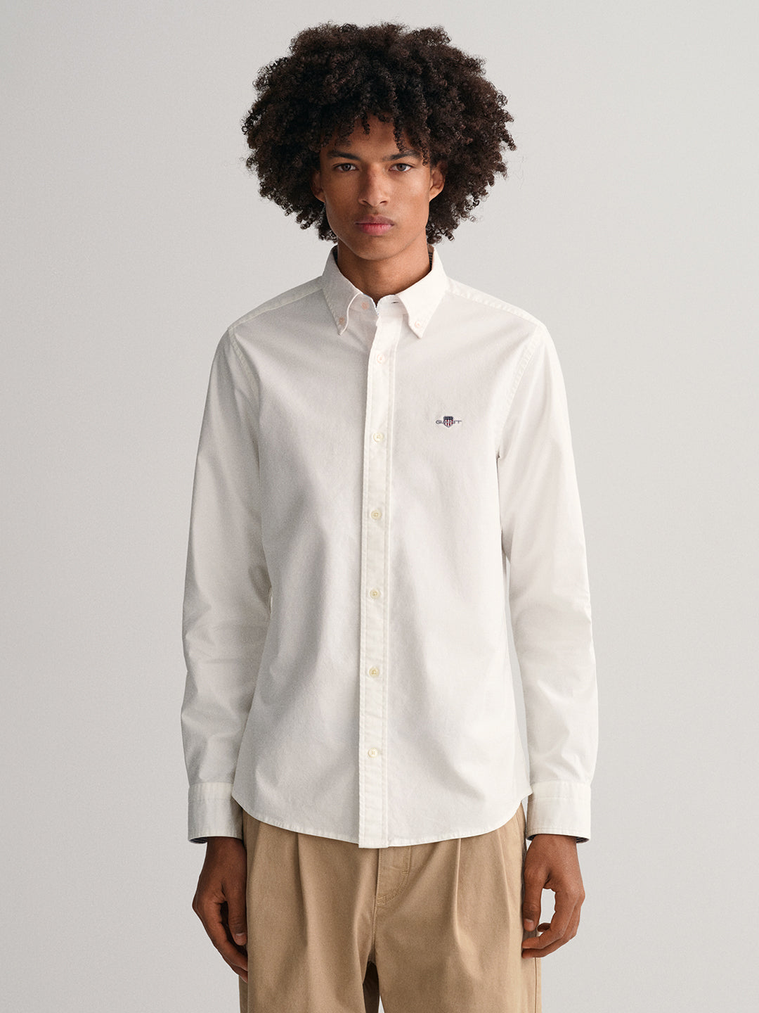 Gant Men White Solid Button-Down Collar Full Sleeves Shirt