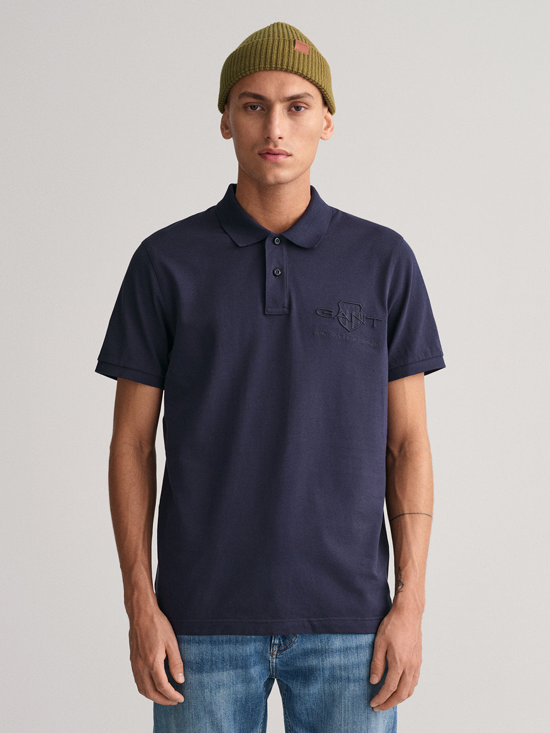 Gant Men Navy Blue Solid Polo Collar Short Sleeves T-Shirt