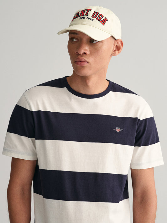 Gant Men Off White Striped Round Neck Short Sleeves T-Shirt