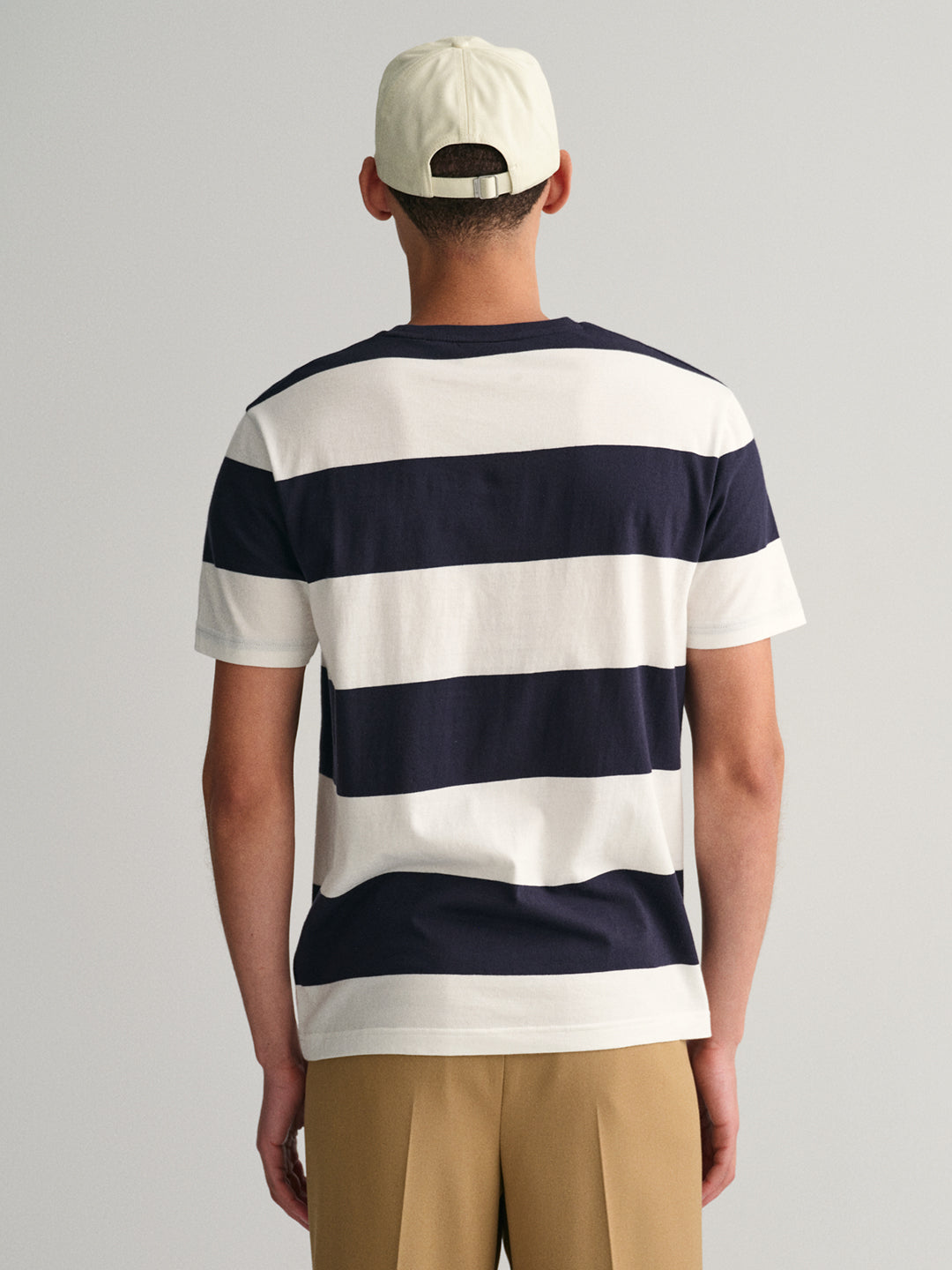 Gant Men Off White Striped Round Neck Short Sleeves T-Shirt