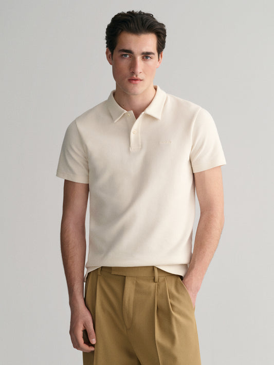 Gant Men Cream Solid Polo Collar Short Sleeves T-Shirt