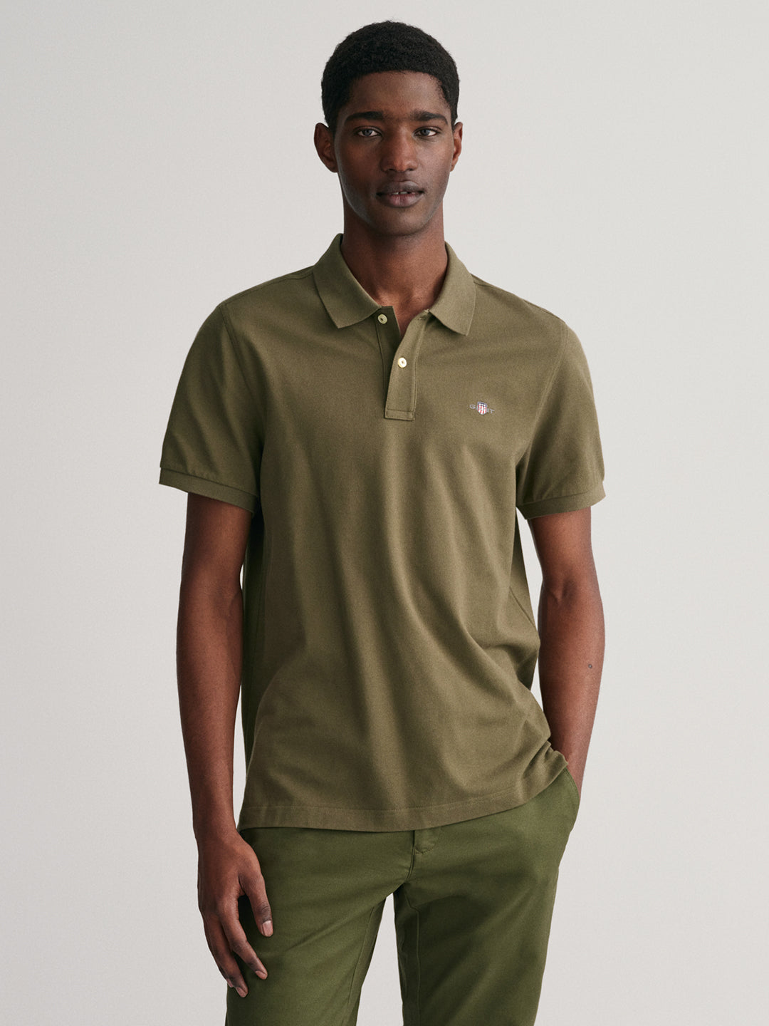 Gant Men Olive Solid Polo Collar Short Sleeves T-Shirt