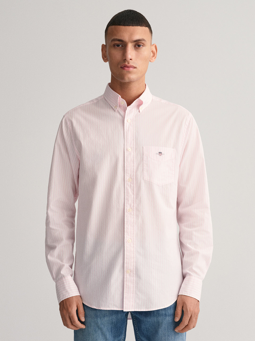 Gant Men Pink Striped Button-down Collar Full Sleeves Shirt