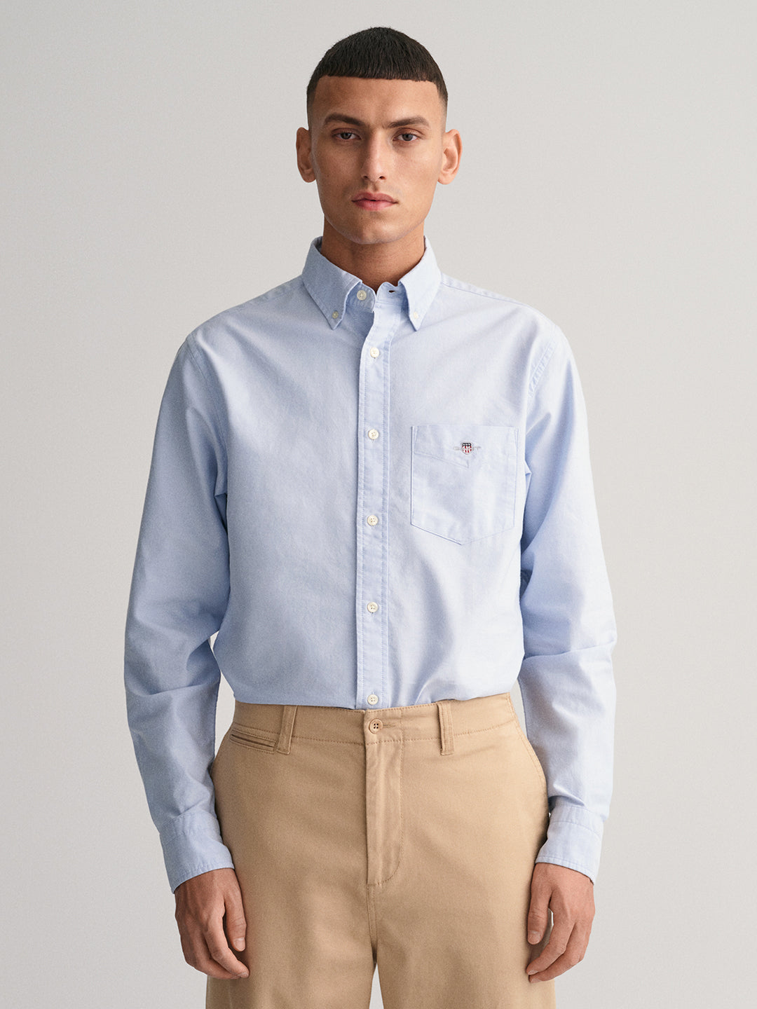 Gant Men Blue Solid Button-Down Collar Full Sleeves Shirt