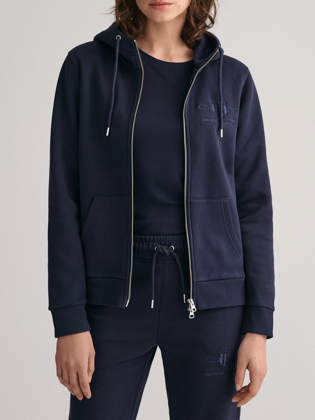 Gant Women Solid Hooded Full Sleeves Sweatshirt