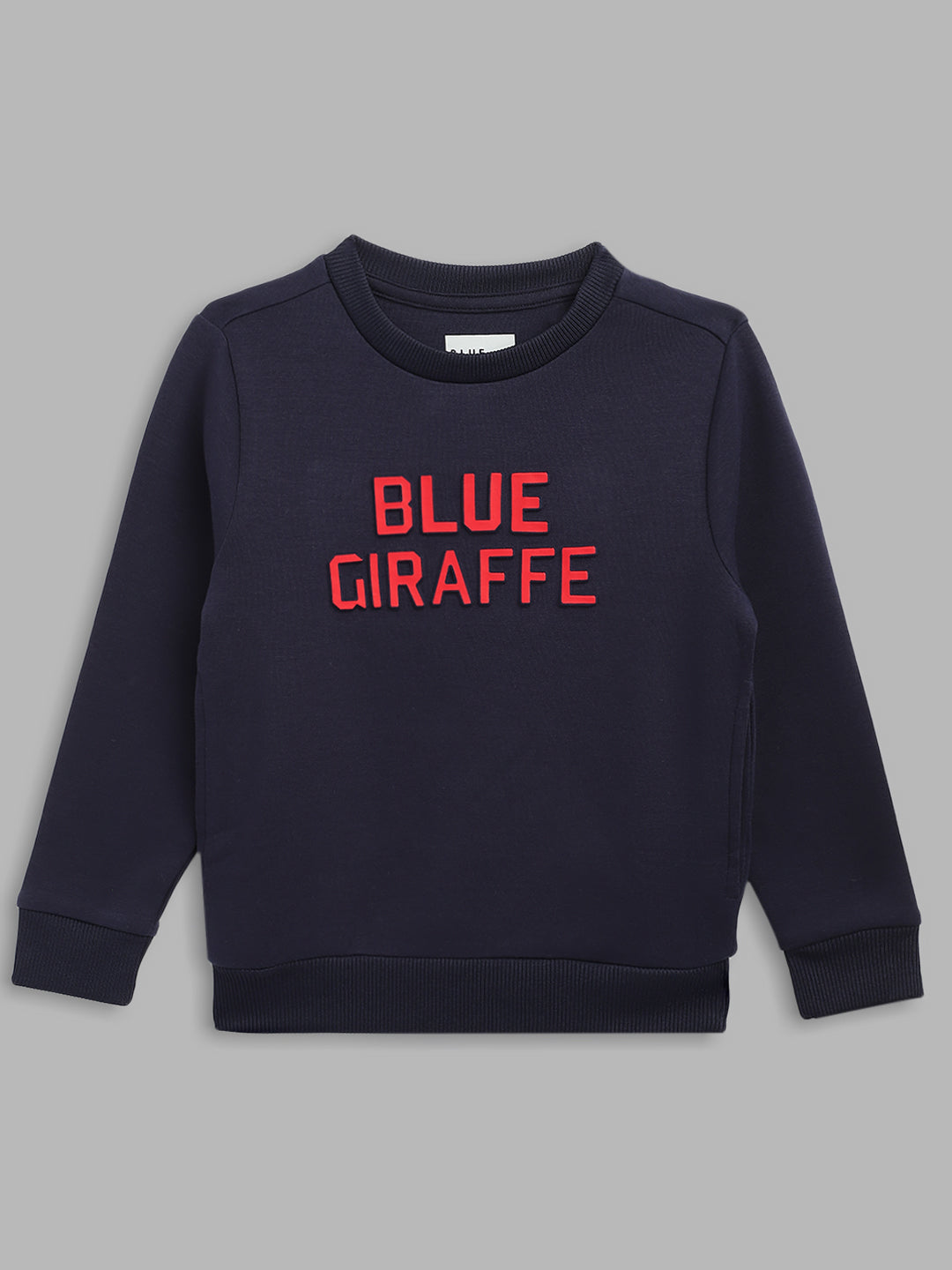 Blue Giraffe Boys Blue Solid Round Neck Full Sleeves Pullover Style Sweatshirt