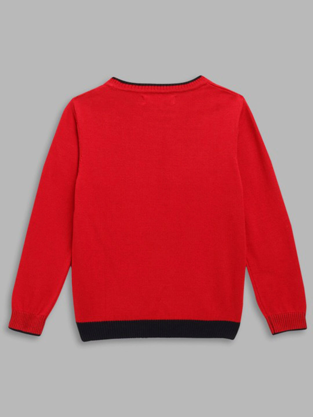 Blue Giraffe Boys Red Color-Blocked Round Neck Full Sleeves Pullover Style Sweater