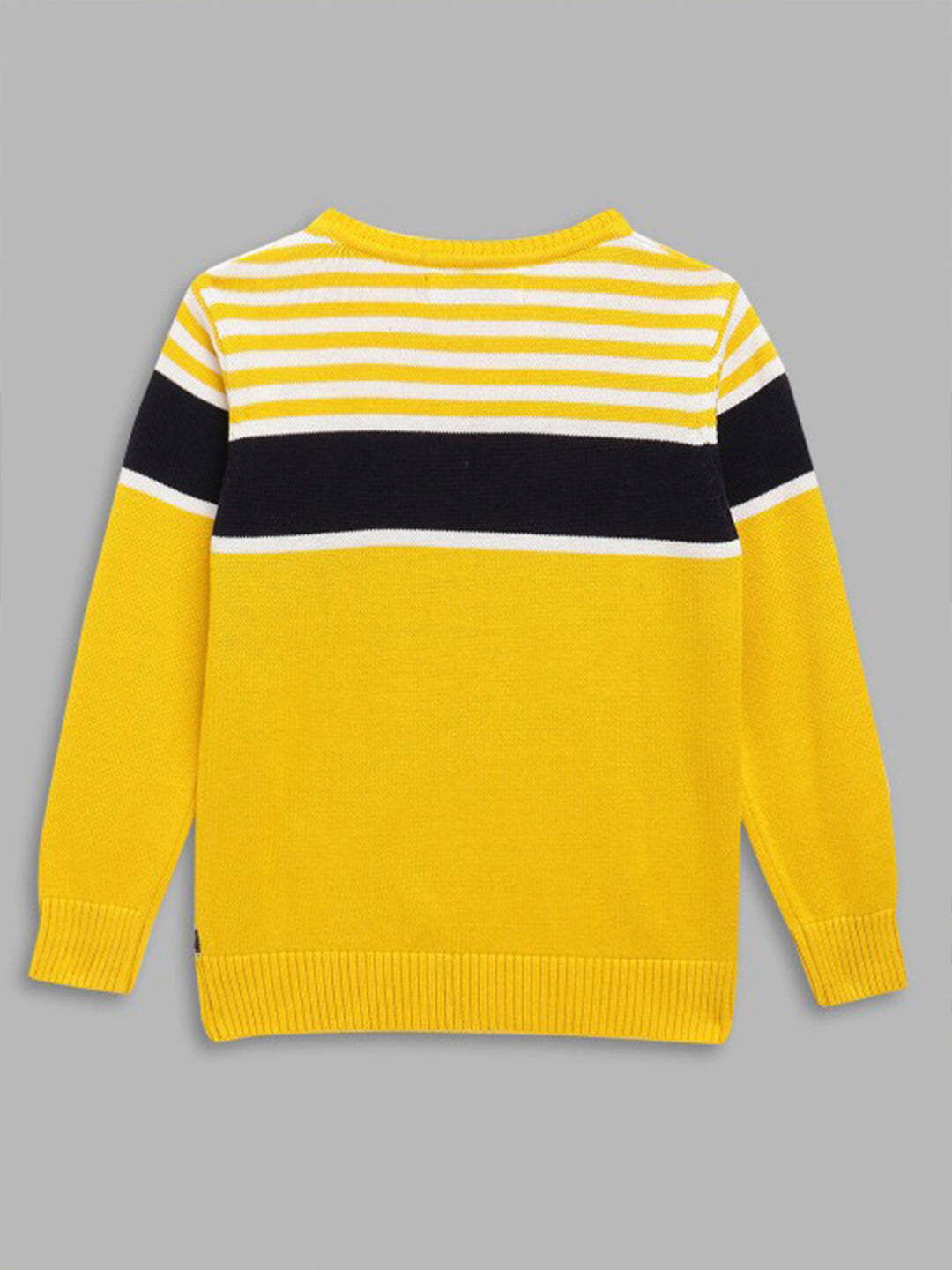 Blue Giraffe Boys Yellow Striped Round Neck Full Sleeves Pullover Style Sweater