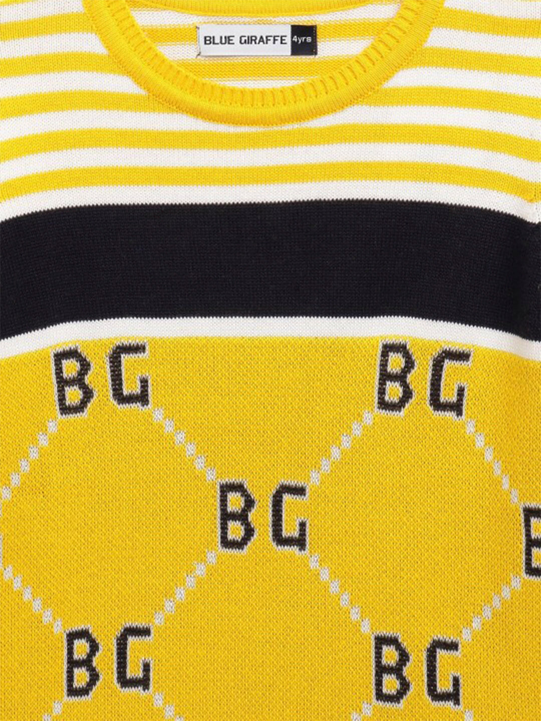 Blue Giraffe Boys Yellow Striped Round Neck Full Sleeves Pullover Style Sweater